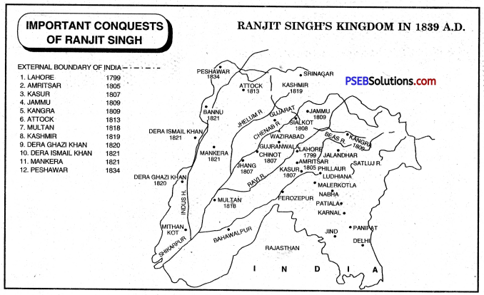 PSEB 10th Class SST Solutions History Chapter 7 Ranjit Singh Early Life, Achievements and Anglo-Sikh Relations 1