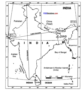 PSEB 9th Class SST Solutions Geography Chapter 1a India: Size and ...