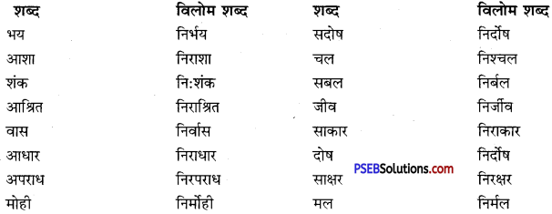 PSEB 10th Class Hindi Vyakaran विलोम शब्द 10