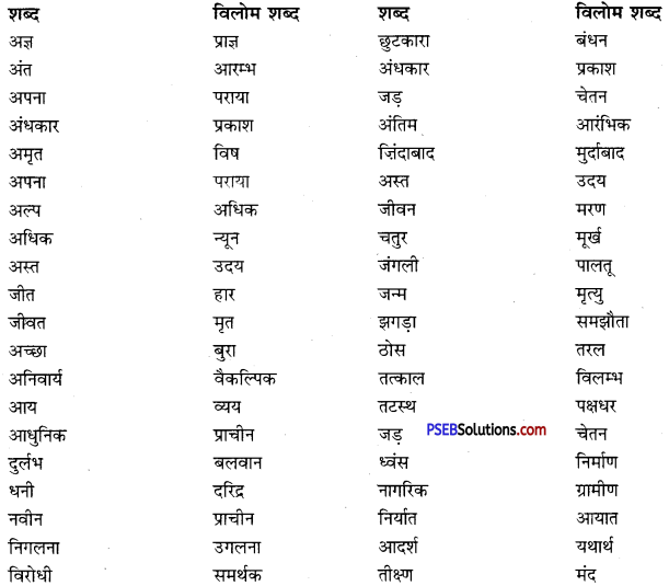 PSEB 10th Class Hindi Vyakaran विलोम शब्द 15
