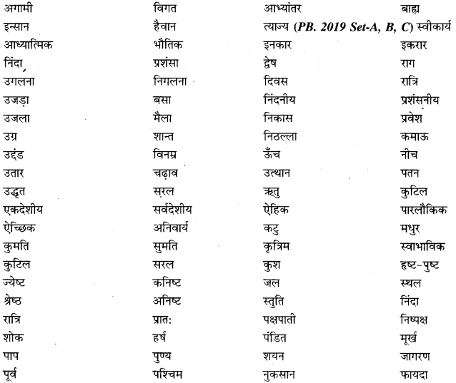 PSEB 10th Class Hindi Vyakaran विलोम शब्द 16