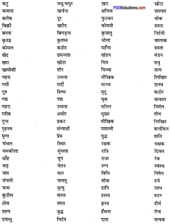 PSEB 10th Class Hindi Vyakaran विलोम शब्द 18