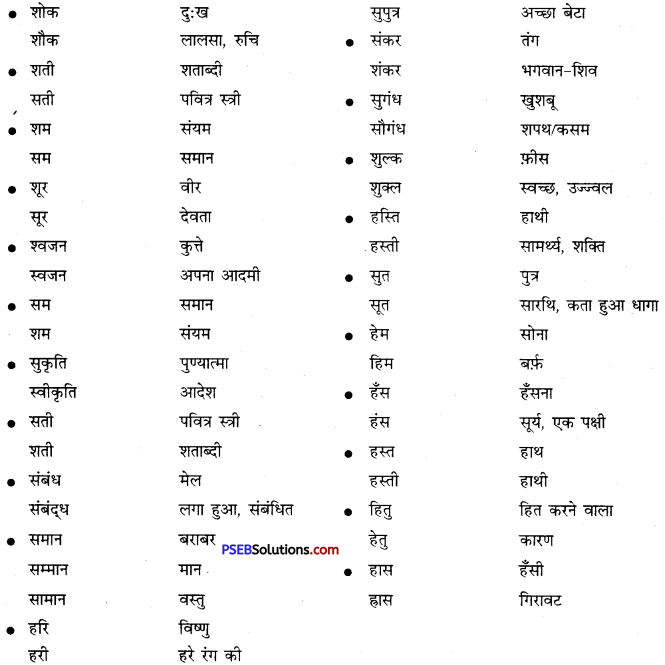 PSEB 10th Class Hindi Vyakaran समरूपी भिन्नार्थक शब्द 10