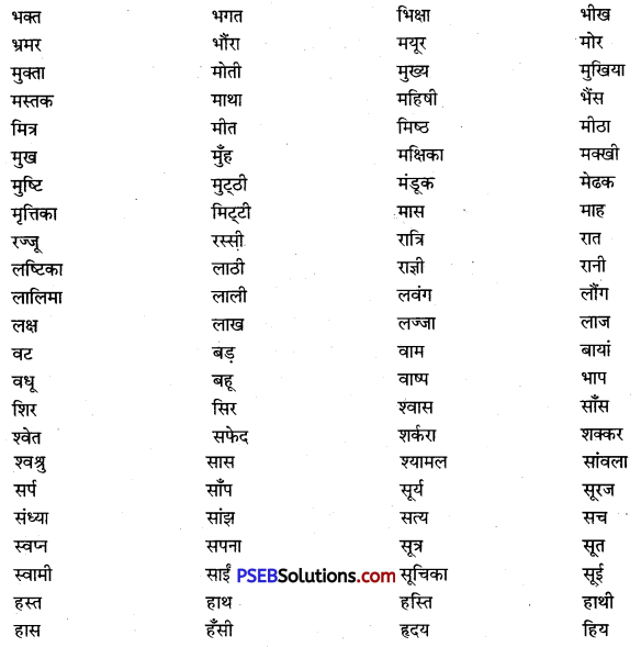 PSEB 9th Class Hindi Vyakaran तत्सम-तद्भव 7