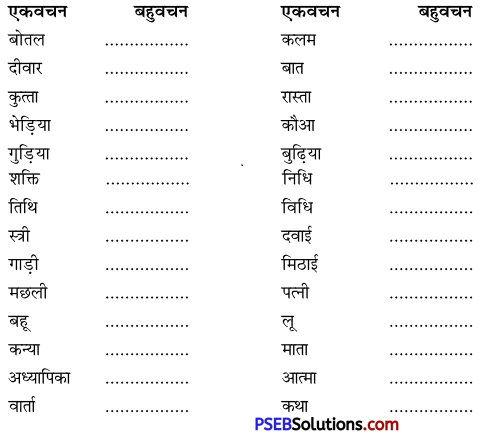 PSEB 9th Class Hindi Vyakaran वचन 1