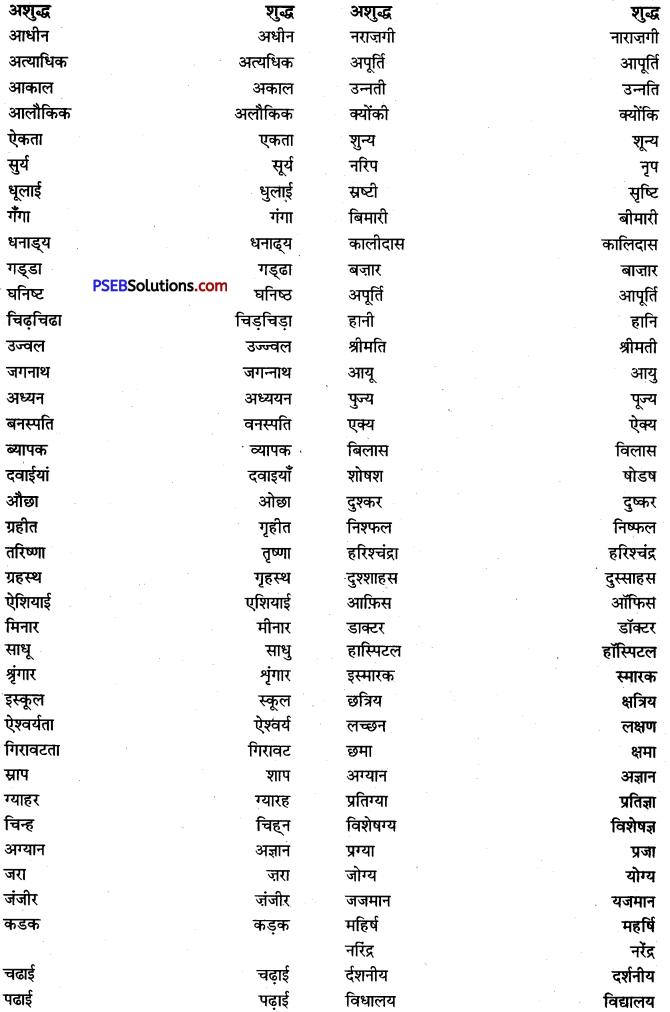 PSEB 9th Class Hindi Vyakaran वर्तनी 3