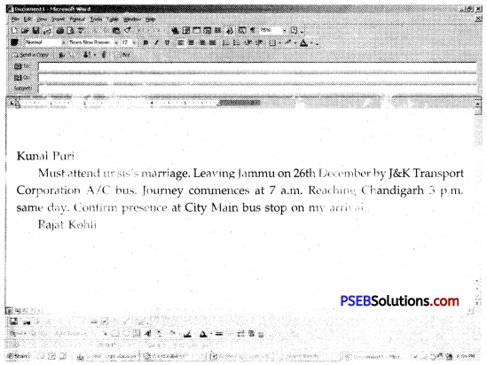 PSEB 12th Class English Grammar E-Mail Writing 17