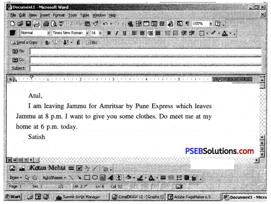 PSEB 12th Class English Grammar E-Mail Writing 2