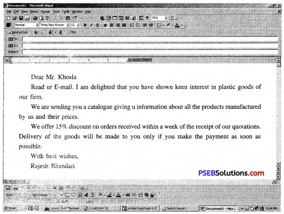 PSEB 12th Class English Grammar E-Mail Writing 3