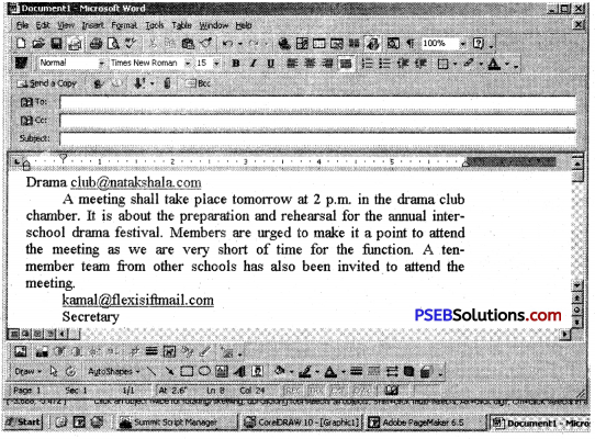 PSEB 12th Class English Grammar E-Mail Writing 7