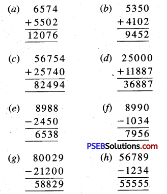 PSEB 5th Class Maths Solutions Chapter 2 Fundamental Operations on Numbers Ex 2.1 1